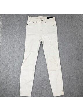 Rag & Bone Jean Womens White Lamb Leather Slim Ankle Pants Button Size 26